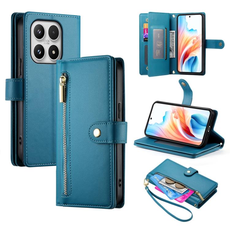 For Xiaomi 17 Nine Card-slot Zipper Wallet Bag Leather Phone Case(Blue)