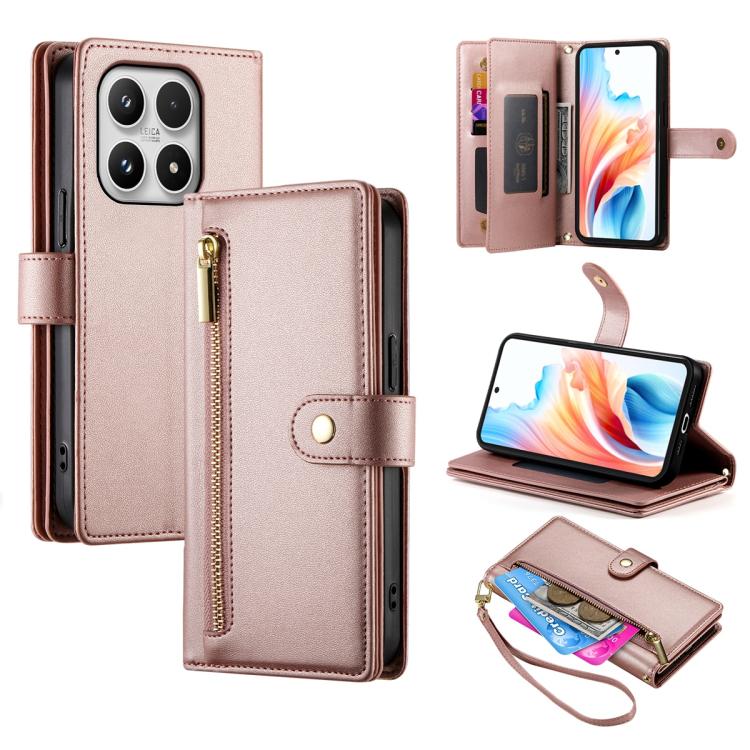 For Xiaomi 17 Nine Card-slot Zipper Wallet Bag Leather Phone Case(Pink)