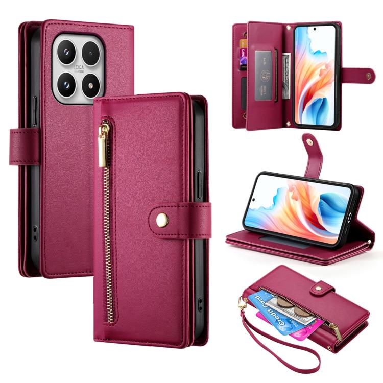 For Xiaomi 17 Nine Card-slot Zipper Wallet Bag Leather Phone Case(Red)