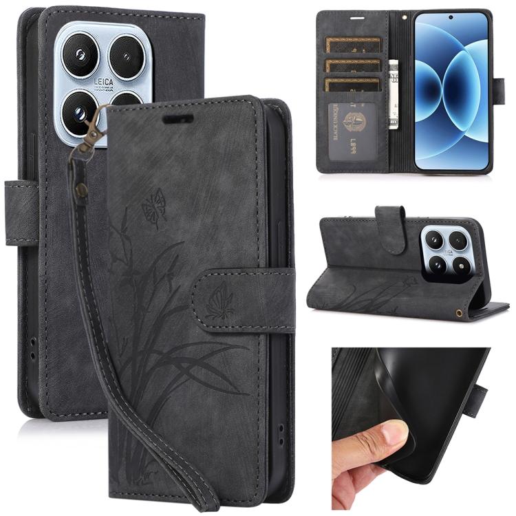 For Xiaomi 17 Orchid Butterfly Embossed Leather Phone Case(Black)