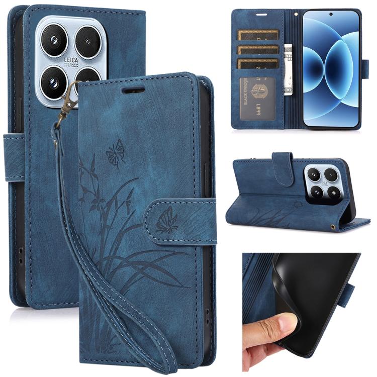 For Xiaomi 17 Orchid Butterfly Embossed Leather Phone Case(Blue)