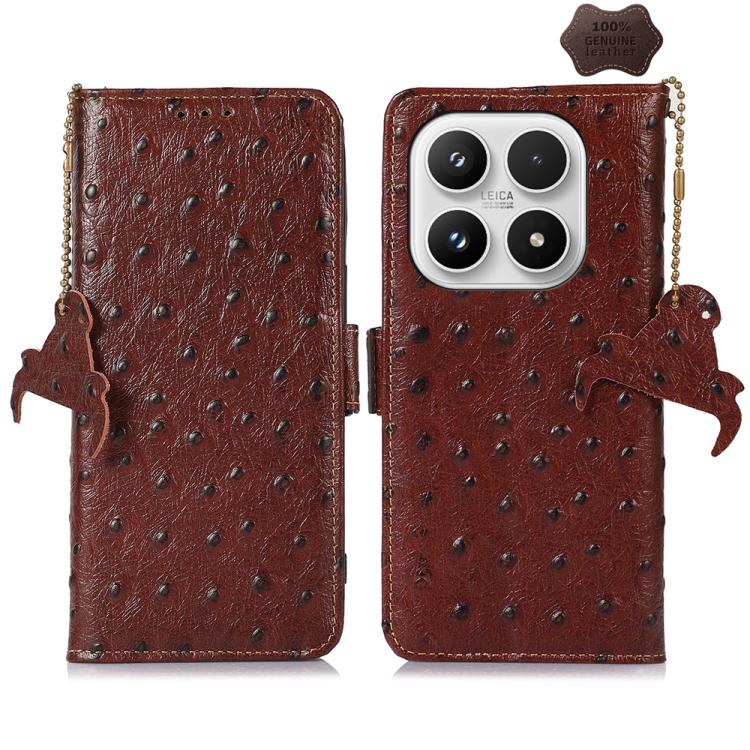 For Xiaomi 17 Ostrich Pattern Genuine Leather RFID Phone Case(Coffee)