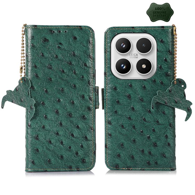For Xiaomi 17 Ostrich Pattern Genuine Leather RFID Phone Case(Green)