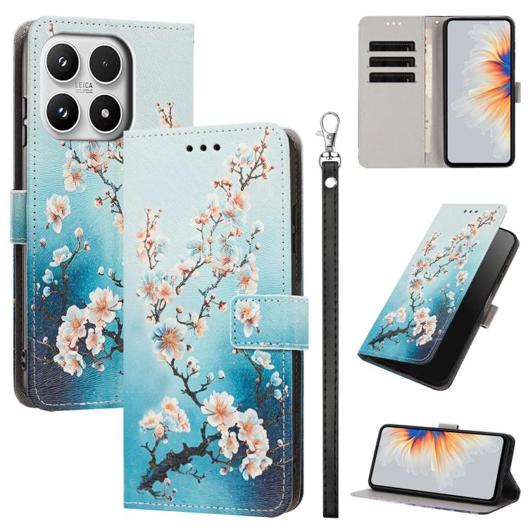 For Xiaomi 17 Painted Pattern Vegan Leather Phone Case with Strap(Plum Blossom)