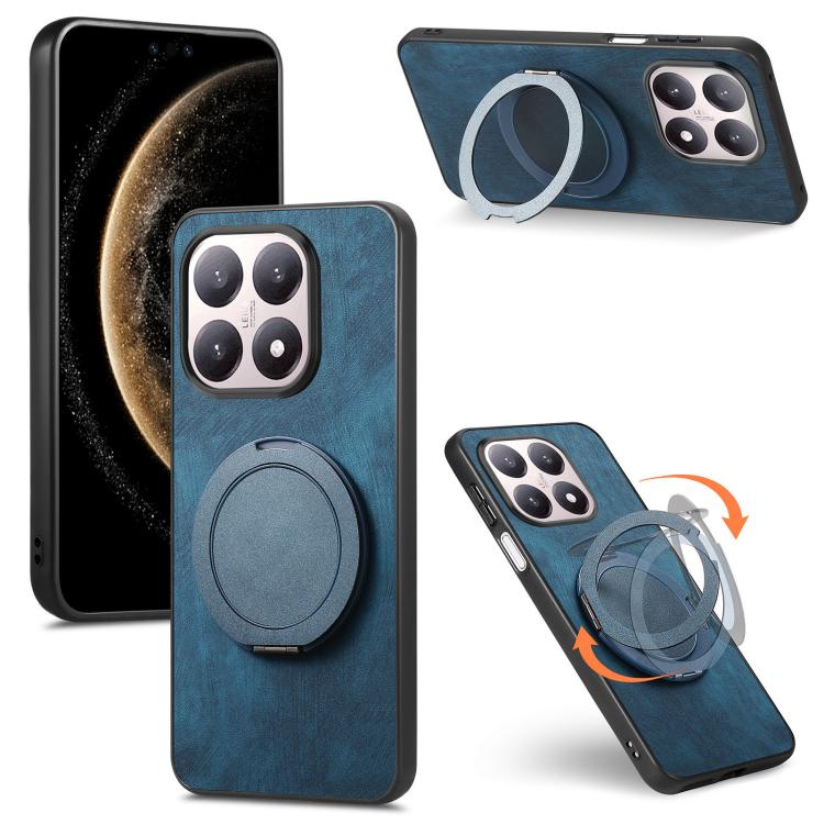 For Xiaomi 17 Retro Leather Rotation Round Holder Phone Case(Blue)