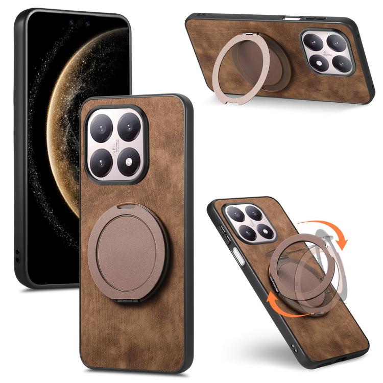 For Xiaomi 17 Retro Leather Rotation Round Holder Phone Case(Brown)