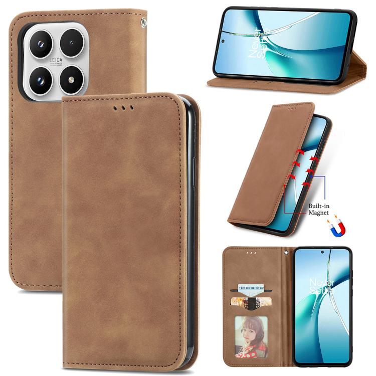 For Xiaomi 17 Retro Skin Feel Magnetic Flip Leather Phone Case(Brown)