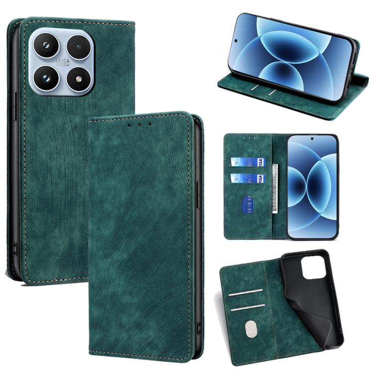 For Xiaomi 17 RFID Anti-theft Brush Magnetic Leather Phone Case(Green)