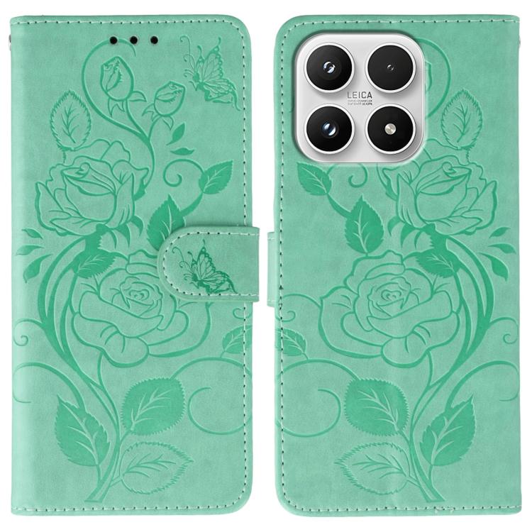 For Xiaomi 17 Rose Butterfly Embossed Leather Phone Case(Green)