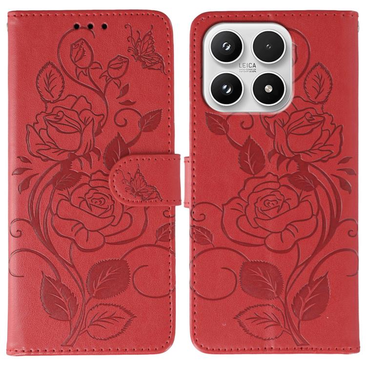 For Xiaomi 17 Rose Butterfly Embossed Leather Phone Case(Red)