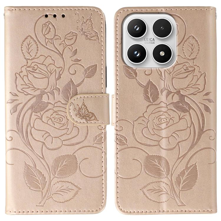 For Xiaomi 17 Rose Butterfly Embossed Leather Phone Case(Rose Gold)