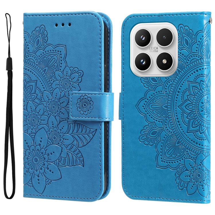 For Xiaomi 17 Seven-petal Flowers Embossing Leather Phone Case(Blue)