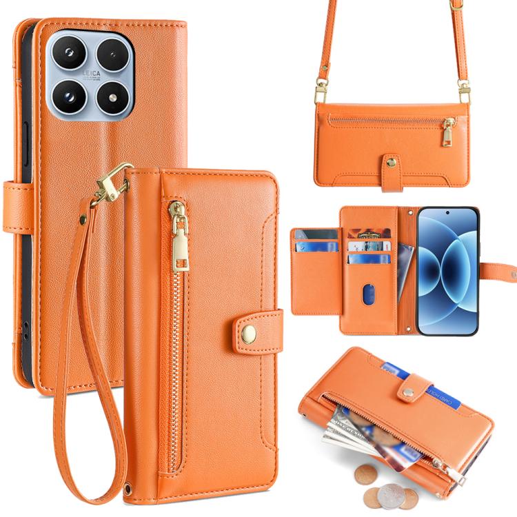 For Xiaomi 17 Sheep Texture Cross-body Zipper Wallet Leather Phone Case(Orange)