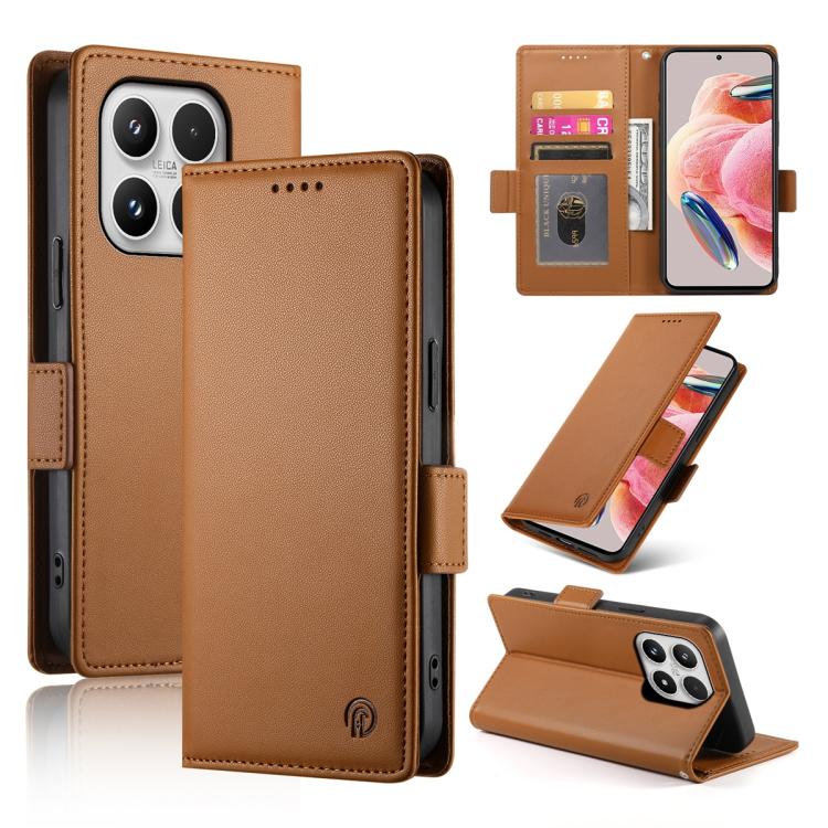 For Xiaomi 17 Side Buckle Magnetic Frosted Leather Phone Case(Brown)
