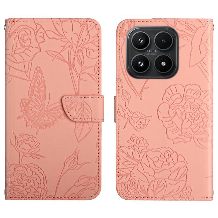 For Xiaomi 17 Skin Feel Butterfly Embossed Flip Leather Phone Case(Pink)