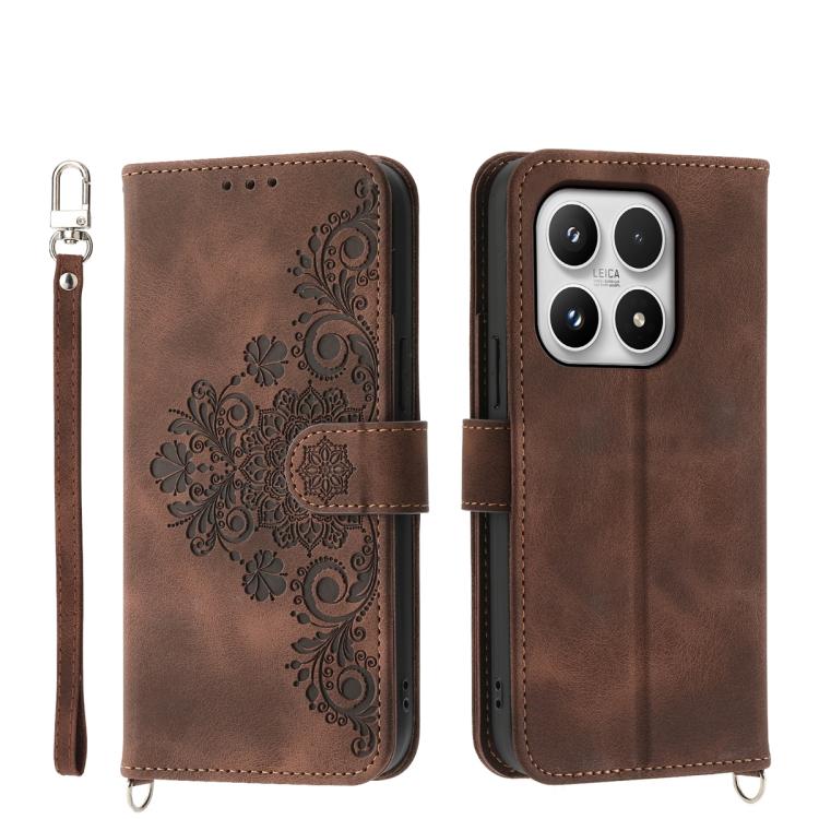 For Xiaomi 17 Skin Feel Flowers Embossed Wallet Leather Phone Case(Brown)