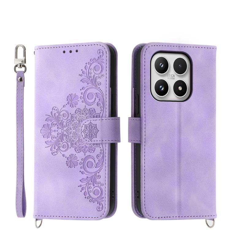For Xiaomi 17 Skin Feel Flowers Embossed Wallet Leather Phone Case(Purple)