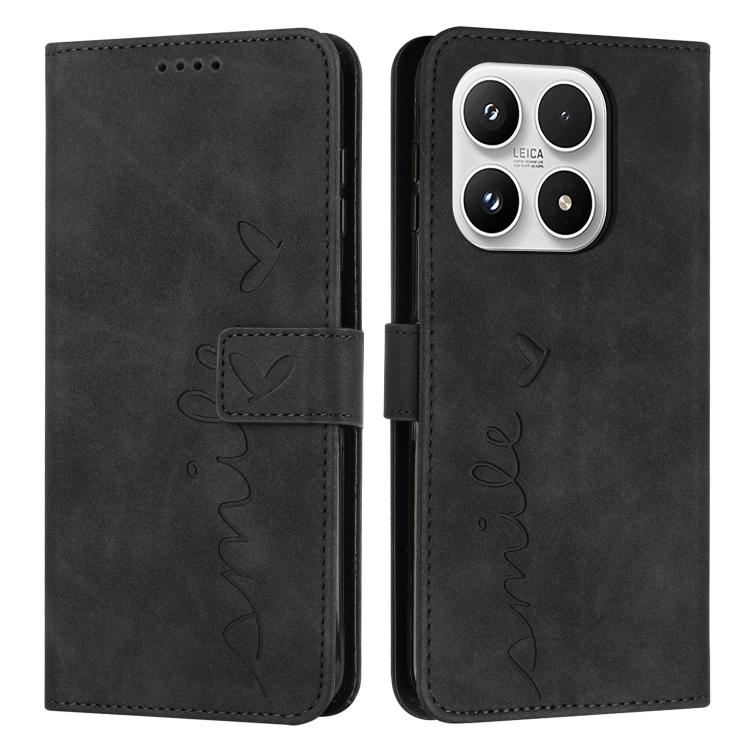 For Xiaomi 17 Skin Feel Heart Embossed Leather Phone Case with Long Lanyard(Black)