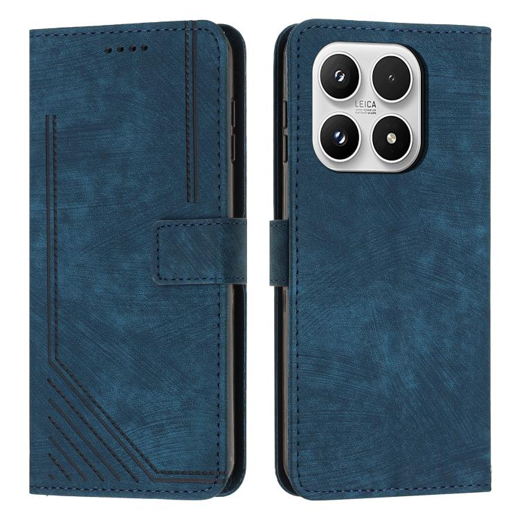 For Xiaomi 17 Skin Feel Stripe Pattern Leather Phone Case with Lanyard(Blue)