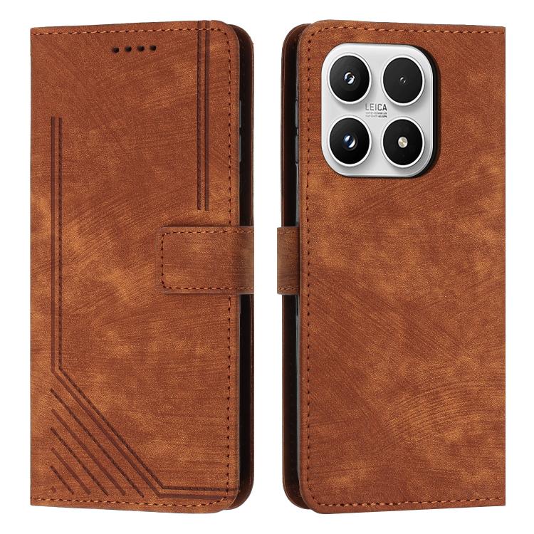 For Xiaomi 17 Skin Feel Stripe Pattern Leather Phone Case with Lanyard(Brown)