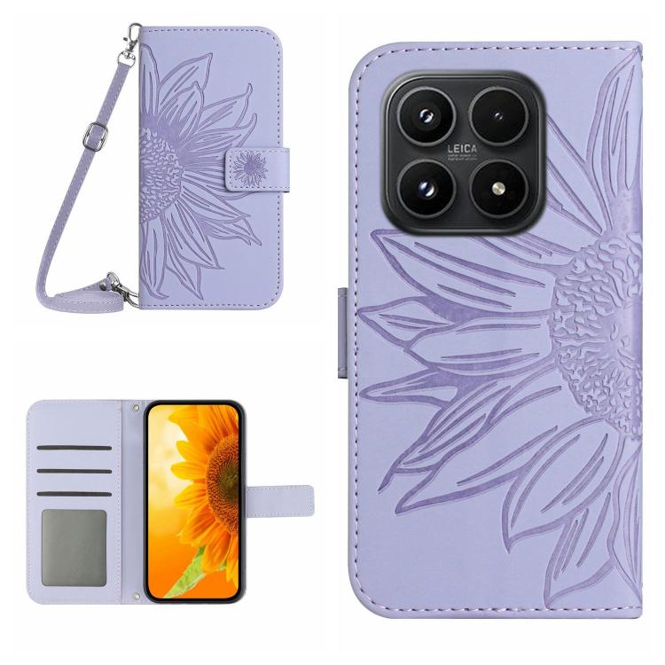 For Xiaomi 17 Skin Feel Sun Flower Embossed Flip Leather Phone Case with Lanyard(Purple)