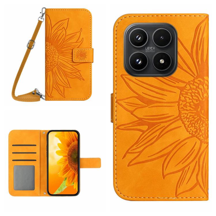 For Xiaomi 17 Skin Feel Sun Flower Embossed Flip Leather Phone Case with Lanyard(Yellow)