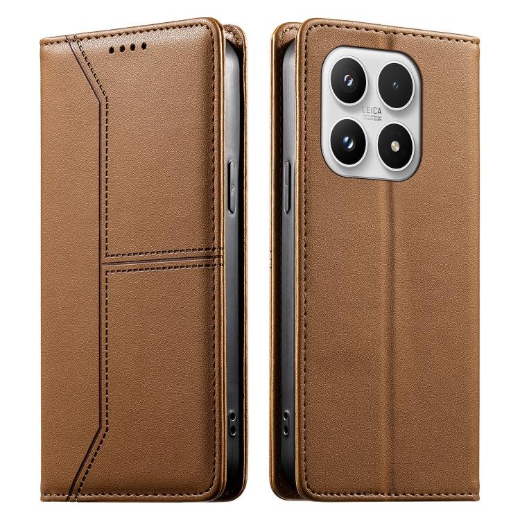 For Xiaomi 17 Stitched Line Magnetic RFID Vegan Leather Phone Case(Brown)