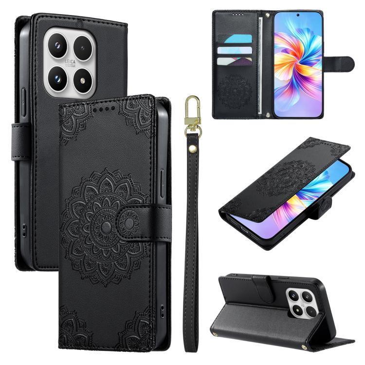 For Xiaomi 17 Totem Embossed Magnetic Closure Vegan Leather Phone Case with Strap(Black)