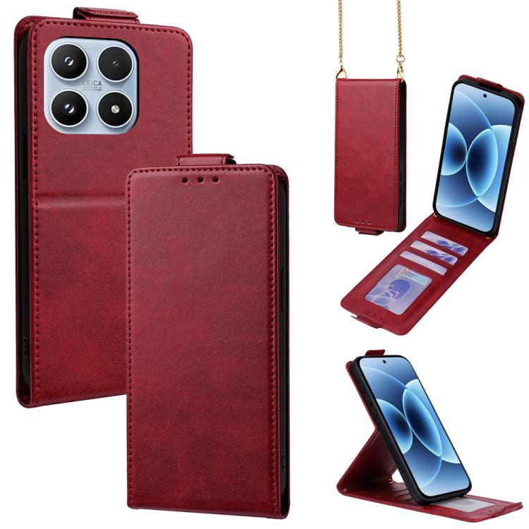 For Xiaomi 17 Vertical Flip Cover Solid Color Vegan Leather Phone Case with Crossbody Chain(Red)