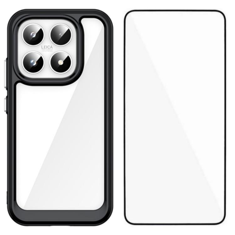 For Xiaomi 17 WANLONFENG Electroplated Buttons TPU Acrylic Phone Case with Screen Protector(Black)
