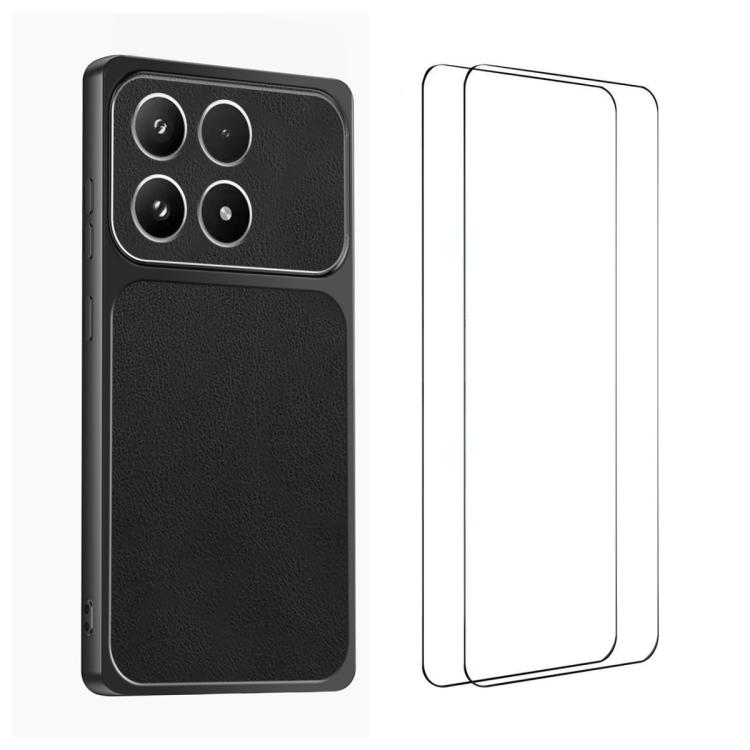 For Xiaomi 17 WANLONFENG Lambskin Texture PC TPU Phone Case with 2pcs Screen Films(Black)