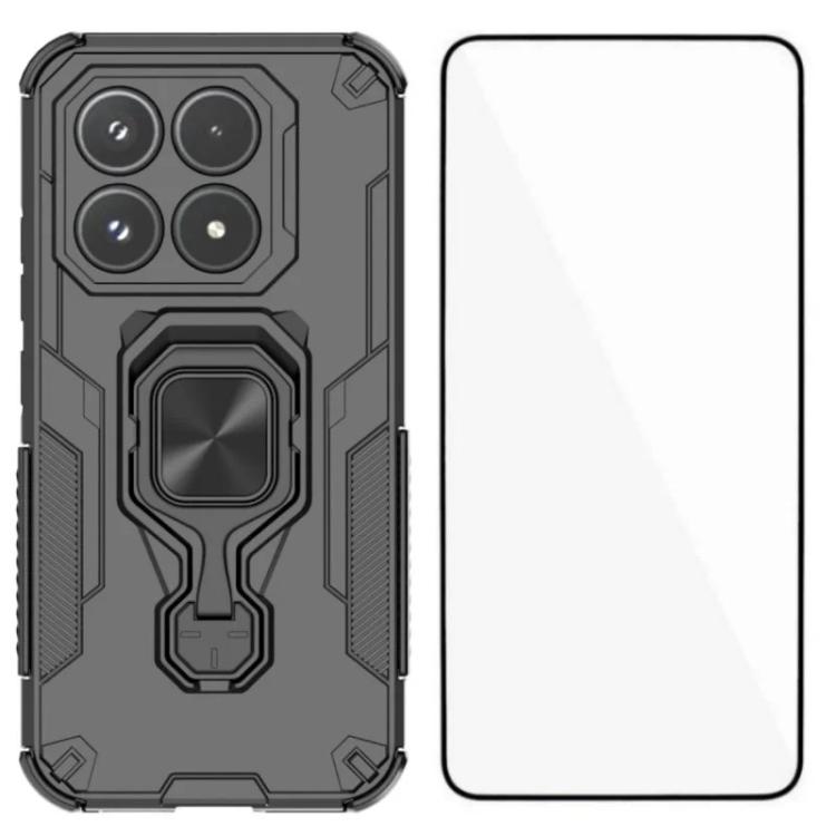 For Xiaomi 17 WANLONFENG Metal Kickstand Phone Case with Screen Protector(Black)