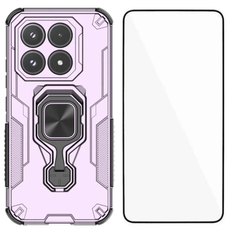 For Xiaomi 17 WANLONFENG Metal Kickstand Phone Case with Screen Protector(Purple)