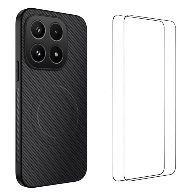 For Xiaomi 17 WANLONFENG TQ1 Series Magnetic Carbon Fiber Texture Phone Case with 2pcs Screen Films(Black)