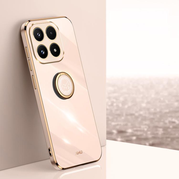 For Xiaomi 17 XINLI Straight Edge 6D Electroplate TPU Phone Case with Ring Holder(Pink)