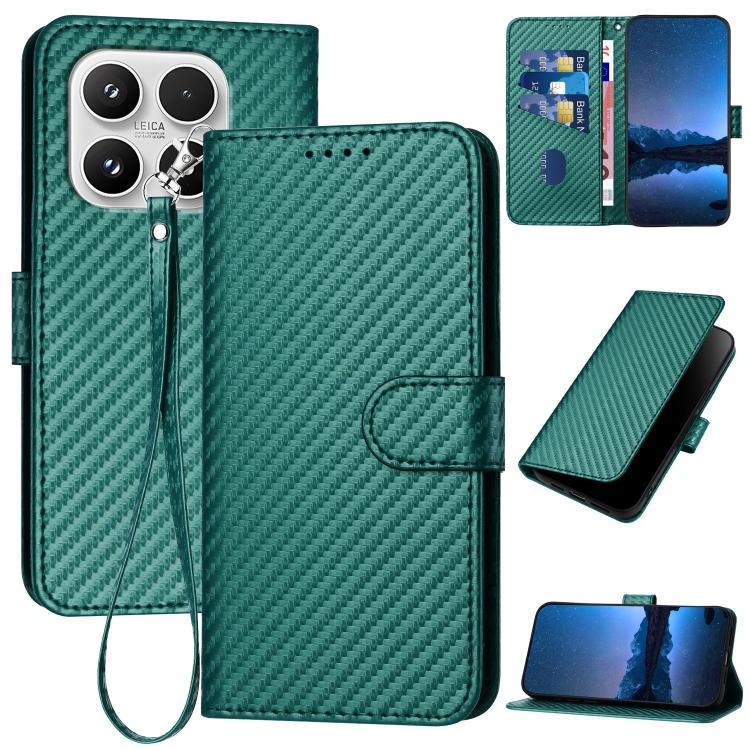For Xiaomi 17 YX0070 Carbon Fiber Buckle Leather Phone Case with Lanyard(Dark Green)