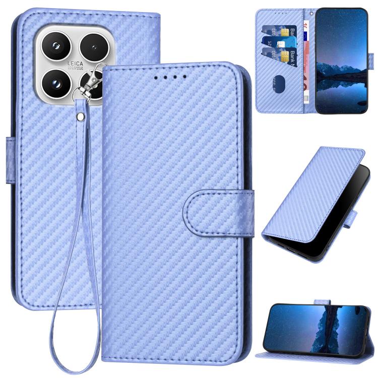 For Xiaomi 17 YX0070 Carbon Fiber Buckle Leather Phone Case with Lanyard(Light Purple)