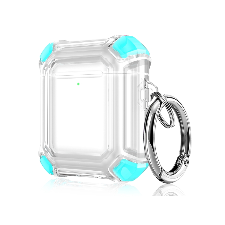 Four Corners Anti-fall Wireless Earphone Dual-color PC Protective Case with Hook For AirPods 1/2(Mint Green)