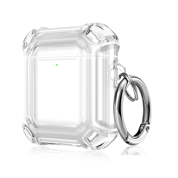 Four Corners Anti-fall Wireless Earphone Dual-color PC Protective Case with Hook For AirPods 1/2(Transparent)