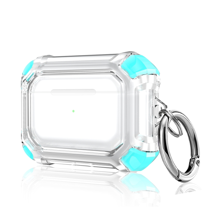Four Corners Anti-fall Wireless Earphone Dual-color PC Protective Case with Hook For AirPods Pro(Mint Green)
