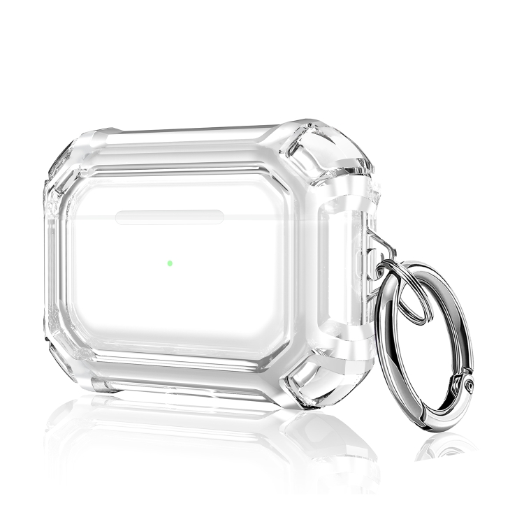 Four Corners Anti-fall Wireless Earphone Dual-color PC Protective Case with Hook For AirPods Pro(Transparent)