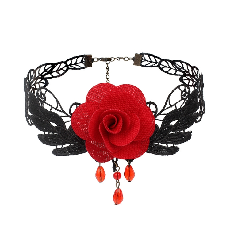 Fringe Lace Gothic Lolita Vintage Necklace, Style: 1532 Red