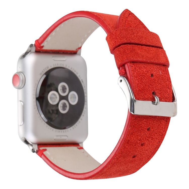 Frosted Genuine Leather Watch Band For Apple Watch Series 7 41mm / 6 & SE & 5 & 4 40mm / 3 & 2 & 1 38mm(Red)
