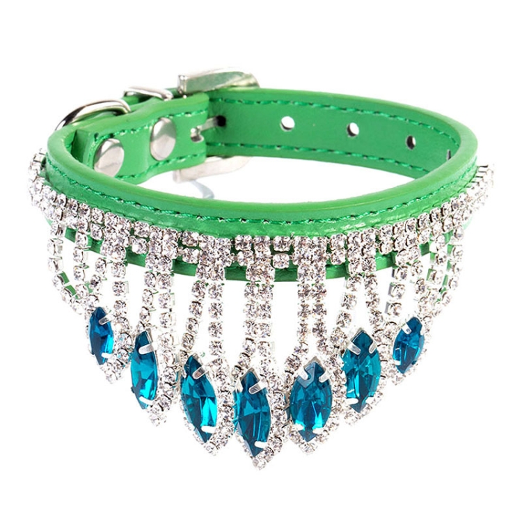 Gem Rhinestone Pet Collar Puppy Cat Pet Collar S(Green)