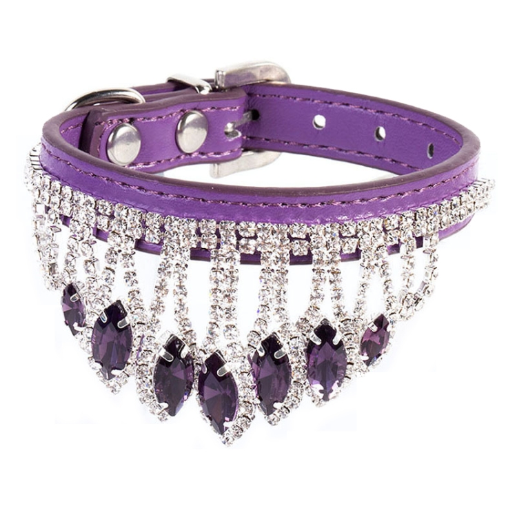 Gem Rhinestone Pet Collar Puppy Cat Pet Collar S(Purple)
