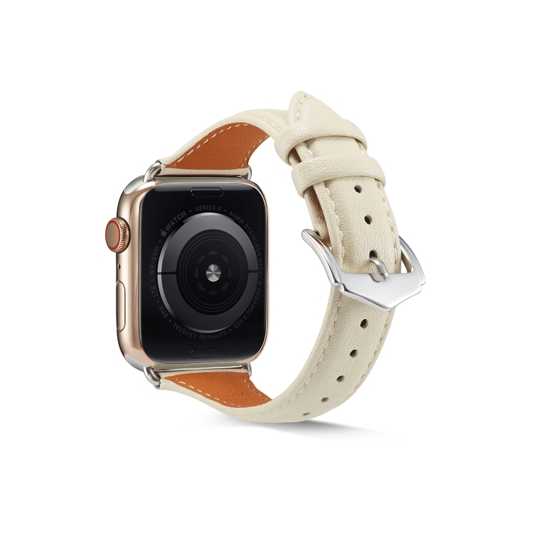 Genuine Leather Watch Band For Apple Watch Series 7 41mm / 6 & SE & 5 & 4 40mm / 3 & 2 & 1 38mm(Creamy White)
