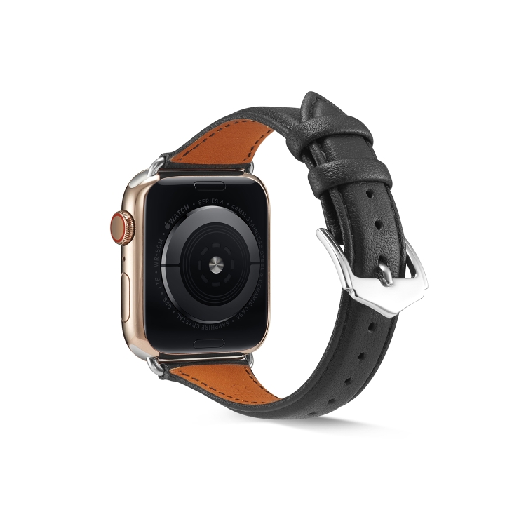 Genuine Leather Watch Band For Apple Watch Series 7 45mm / 6 & SE & 5 & 4 44mm / 3 & 2 & 1 42mm(Black)