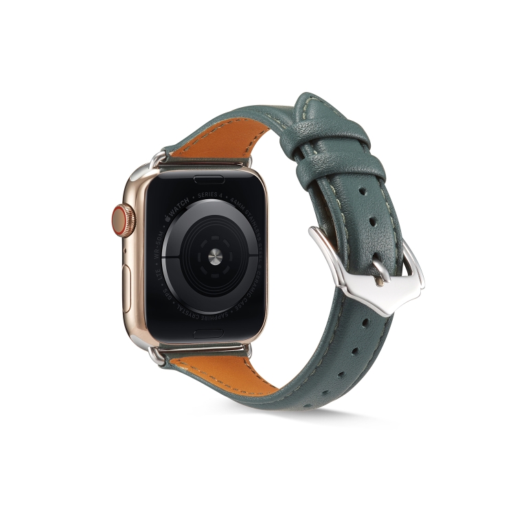 Genuine Leather Watch Band For Apple Watch Series 9&8&7 41mm / SE 3&SE 2&6&SE&5&4 40mm / 3&2&1 38mm(Green)