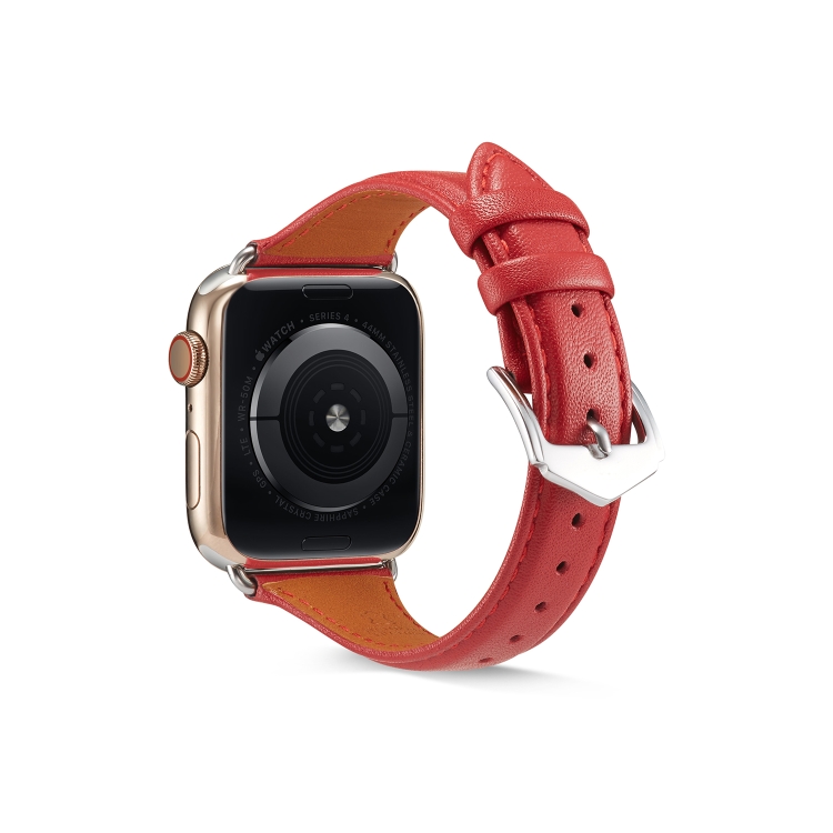 Genuine Leather Watch Band For Apple Watch Series 9&8&7 41mm / SE 3&SE 2&6&SE&5&4 40mm / 3&2&1 38mm(Red)