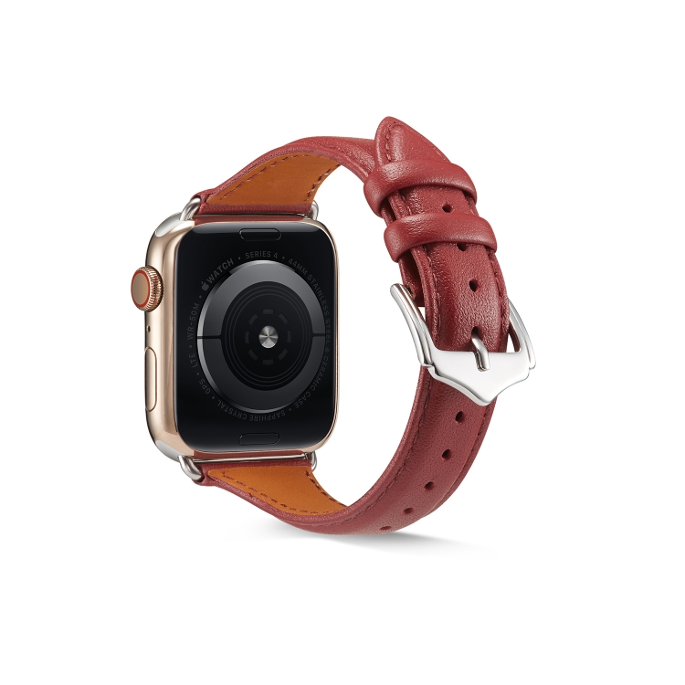 Genuine Leather Watch Band For Apple Watch Series 9&8&7 41mm / SE 3&SE 2&6&SE&5&4 40mm / 3&2&1 38mm(Wine Red)